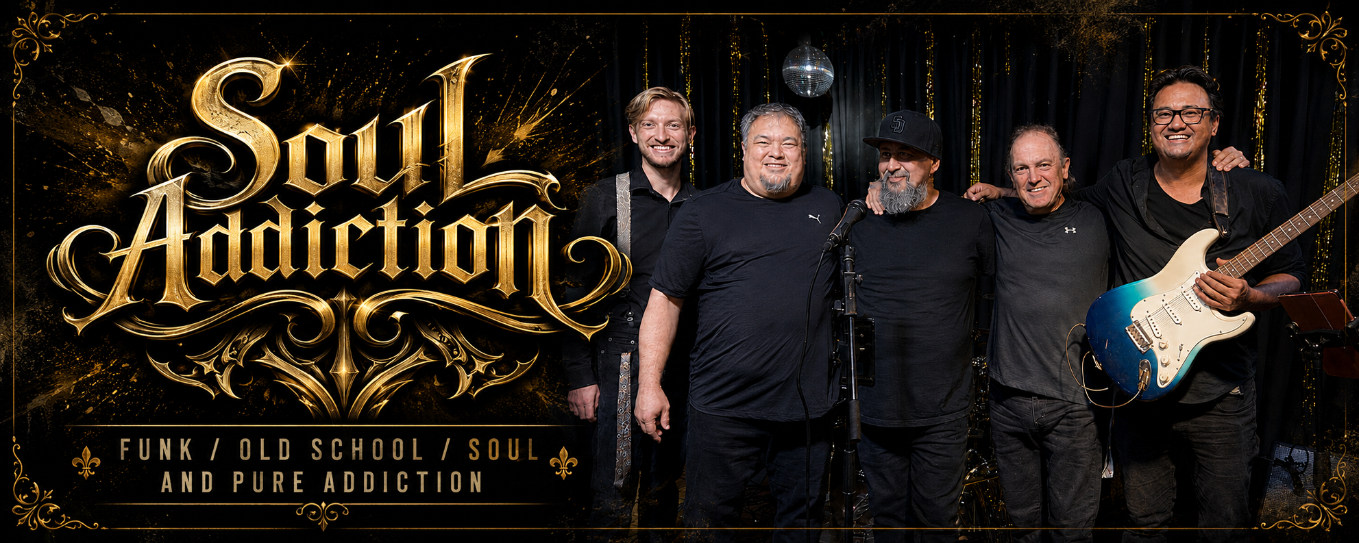Soul Addiction Band photo with logo for website header